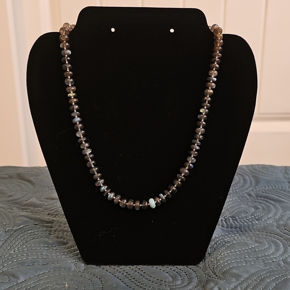 Elegant Labordorite Beaded Necklace with Turquoise Accents